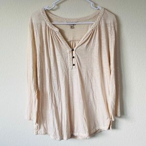 Lucky Brand Split Neck Buttoned Eyelet Blouse